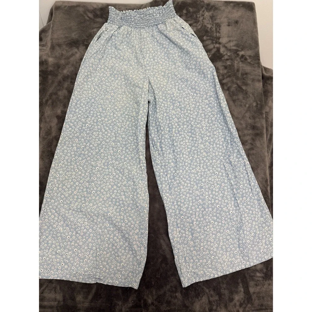 American Eagle Floral Boho Cottage Smocked Waist Wide Leg High Waist Pants Small